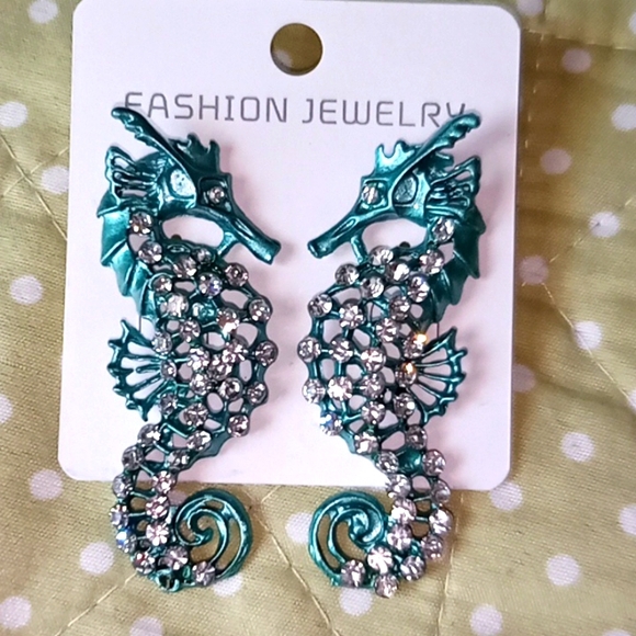 Jewelry - New Blue Rhinestone Seahorse Earrings